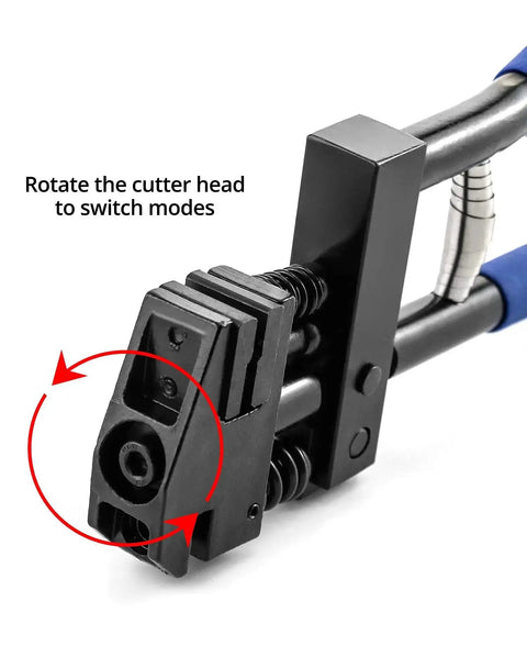 Close-up of 5mm Hand Joggle Panel Flanging Tool with rotary switch, detailing cutter head for sheet metal repair and punching.
