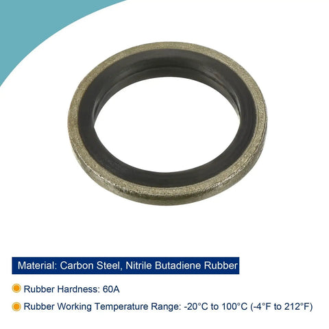 Heavy Duty Bonded Sealing Washer For M14 Bolts With Nitrile Rubber Gasket In 19.5x14x2mm Carbon Steel, Pack Of 5