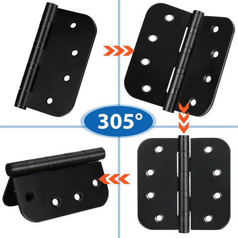 Stainless Steel Ball Bearing Door Hinges 4x4 Inch Heavy Duty Black Finish Five Eighths Inch Radius Corners, 305° rotation view