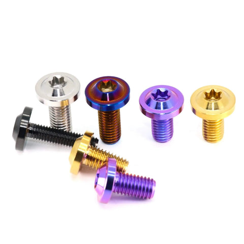 Assorted Titanium Alloy Flying Saucer Head Screws Set In Plum Blossom Anti Theft Burnt Blue Finish 4 Pack CNC Machined Ti 6Al 4V hardware