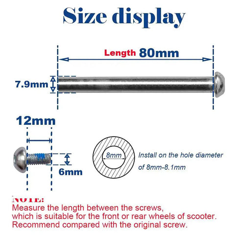 Diagram showing 80mm axle screws for Eight Millimeter Axle Screws For Two Three Four Wheel Kids Scooters Replacement Micro Mini Foldable Kick Scooter Repair Kit.