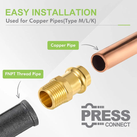 Brass ProPress 1/2 in x 1/2 in MNPT male adapter for copper to NPT pipe with EPDM O-ring (10-pack)