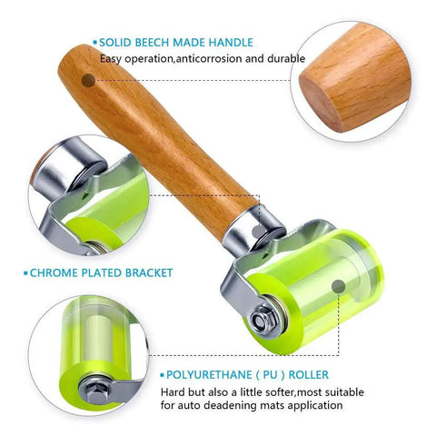 Bearings Equipped Seam Roller For Automotive Car Audio Sound Deadening And Heat Abatement Mat Wallpaper Application PU Roller With Wooden Handle And Steel Bracket.