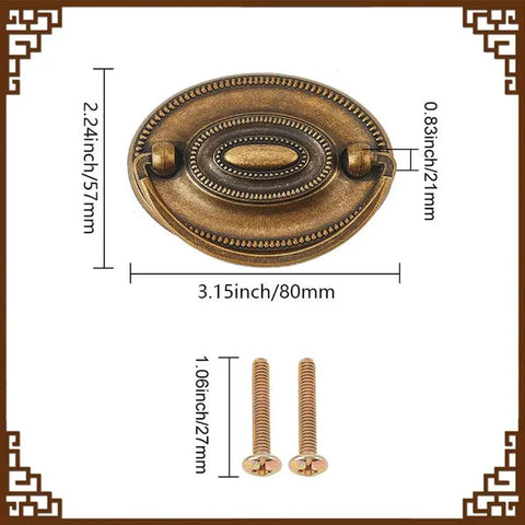 Six Pcs Oval Retro Brass Drop Swing Furniture Drawer Pulls With Screws Antique Bronze Finish dimensions shown