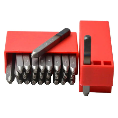 36 Piece Heavy Duty Steel Stamp Set With Uppercase Letters And Numbers 2mm Punch Kit in red case for metal stamping