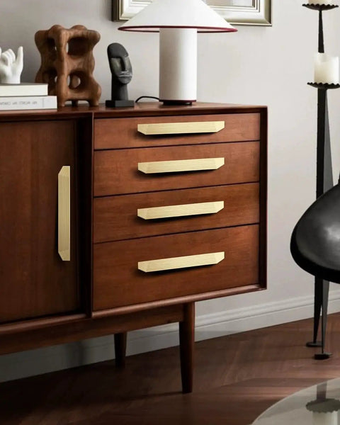 Brushed Gold Cabinet Pulls 9.75 Inch Polygon Drawer Handles 2 Pack with Screws on mid-century dresser