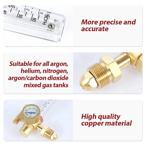 MIG TIG Gas Flow Meter For Argon CO2 Helium Nitrogen Welding 0 To 4000 PSI Gauge With 10 To 60 CFH Adjustable Copper Flowmeter