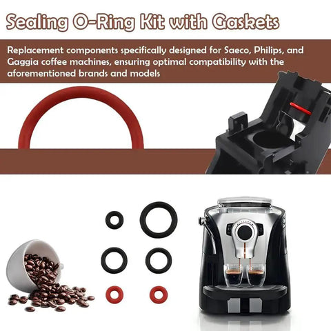 30 Piece Silicone O Ring Kit for Espresso Machines, red and black food-grade silicone O-rings for Saeco, Philips, Gaggia models