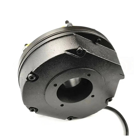BN18-180V-150-245N.M de-energized electromagnetic brake; black metal housing with central bore and mounting holes