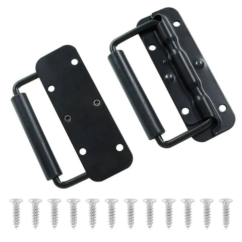 Two Piece Black Spring Loaded Case Handles With Rubber Grip, 304 Stainless Steel Surface Mount Chest Handles, screws included