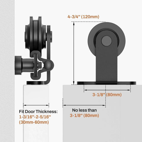 Heavy Duty Ten Foot Barn Door Hardware Kit With Sliding Track For Single Door Including Door Handle And Floor Guide dimensions diagram