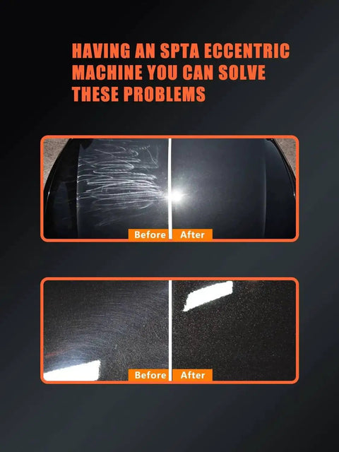 Before and after car surface using Compact 3 Inch Orbital Polisher With 10mm Orbit 780W Variable Speed Dual Action Ergonomic Grip.