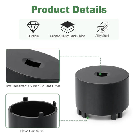 Front Differential Sundial Bearing Carrier Retainer Seal Installer Removal Socket Tool for Subaru Transmission Service, black-oxide finish.
