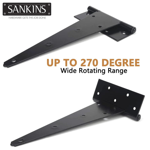 Heavy Duty 12 Inch T Strap Hinges Black For Wooden Fences Yard Doors Barn Doors And Gates Rustproof Two Pack Thick One Eighth Inch Steel