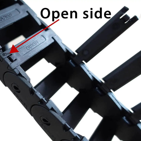 Open side of Drag Chain Cable Carrier Open Type 39.4 Inch R28 for CNC Router, Mill, and 3D Printer, 1 Meter Nylon PA66 chain