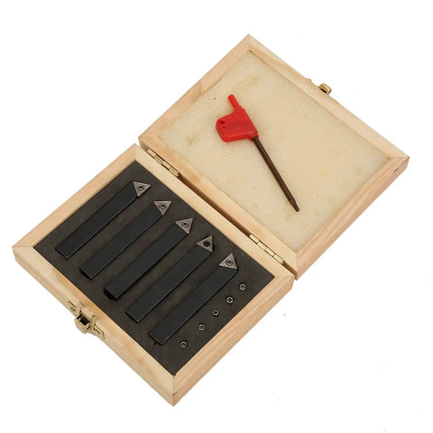 Versatile 5 Piece Indexable Turning Tool Set With Three Eighths Inch Cemented Carbide Inserts for Lathe Turning Facing Boring and Chamfering 60 75 and 90 Degree Tools