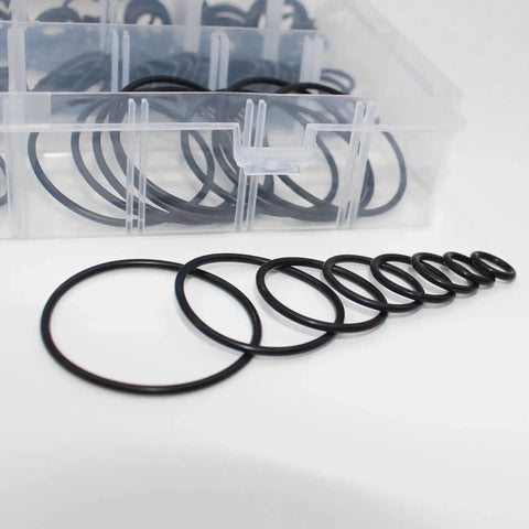 Heavy Duty ORS ORFS Flat Face O Ring Seal Kit for Hydraulic Fittings with Buna N 90 Durometer, 210 Piece Set, shown in case.