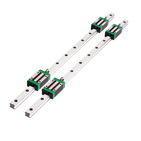 HGR20 500mm Linear Guide Rail Kit With Four Bearing Blocks for CNC routers, lathes, mills, showing two rails and four green blocks