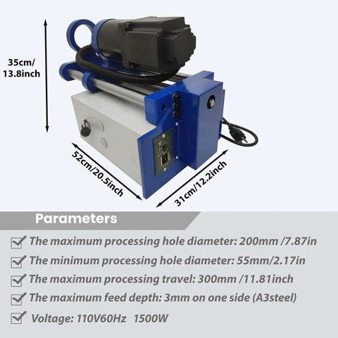Portable Line Boring Machine 110 Volt for Heavy Equipment, Bore Range 2.16 to 7.87 Inches, Includes 5.2 Foot Drilling Bar