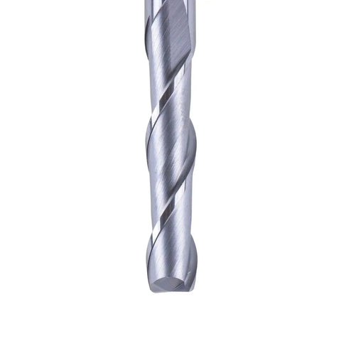Close-up of 2 Flute 1/4 Inch Shank Extra Long 3 Inch Total Length End Mill TiAlN Coated HRC55 Spiral Upcut CNC Bit