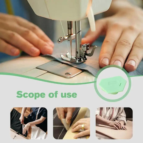Person using Upgraded Magnetic Seam Guide For Sewing Machines With Polygonal Design for fabric alignment
