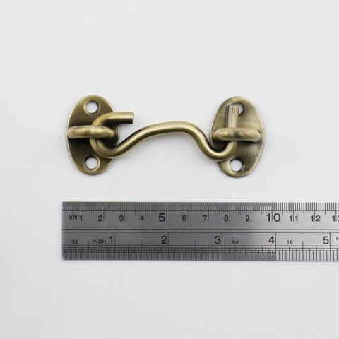 No-Fuss Privacy Hook And Eye Latch Set, 3.74 Inch Stainless Steel Gate Latch with ruler, antique bronze finish, front view