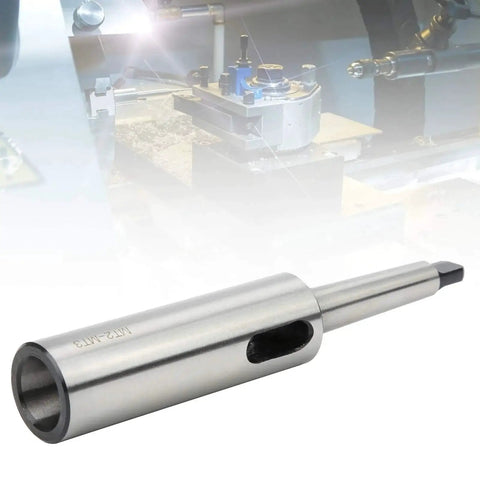 Morse MT2–MT3 taper drill sleeve adapter, HSS steel, silver, side view