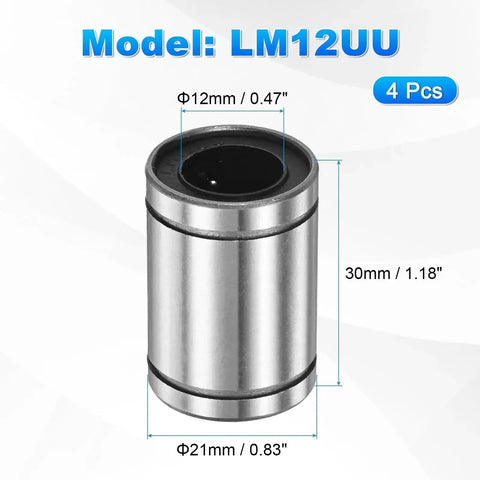LM12UU Linear Ball Bearings 12mm Bore 21mm Outer Diameter 30mm Length 4 Pack Double Sided Rubber Sealed Linear Motion Bushings