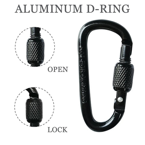 Eight Pack D Shape Carabiner Clips With Screw Gate Two Point Two Inch Aluminum Alloy Key Chain Buckle for hiking and travel
