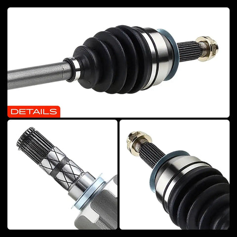 Close-up of CV Axle Shaft Assembly for Subaru Forester 2009-2013 Impreza 2011-2014 XV Crosstrek 2013-2014, details of spline and boot.