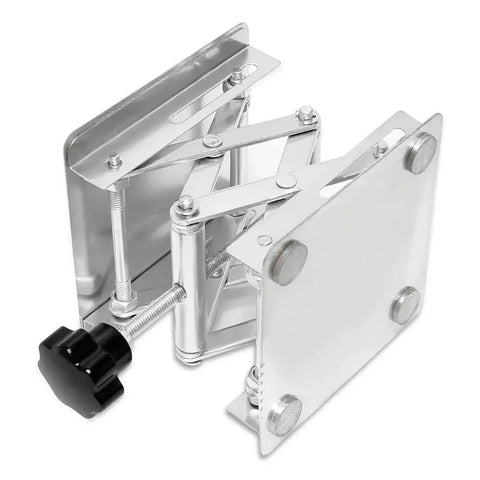 Stainless Steel Lab Jack Scissor Stand 4x4 Platform With Adjustable Height in collapsed position showing metal platform and knob.