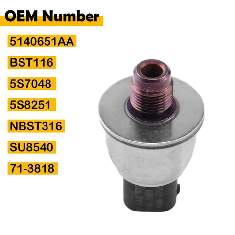 Brake fluid pressure sensor with metal body, purple threaded port, and black electrical connector