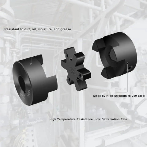 L090 3-Piece L-Jaw Coupling Set With Buna N NBR Rubber Spider For Log Wood Splitter, Heavy-Duty 1/2 To 3/4 Inch Bore
