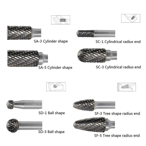 Versatile 8-Piece Carbide Burr Set For Die Grinder With One Quarter Inch Shank Double Cut Bits For Woodworking Carving Engraving