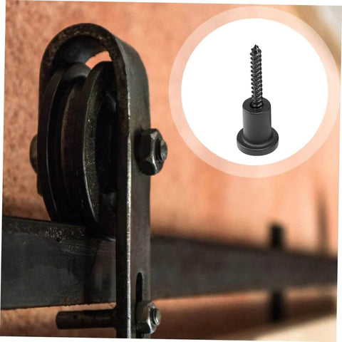 Carbon Steel Barn Door Track Stopper Kit With Sliding Door Guides And Wall Spacers Easy To Install For DIY Projects Heavy Duty Hardware For Smooth Operation No Fuss Setup showing roller and stopper