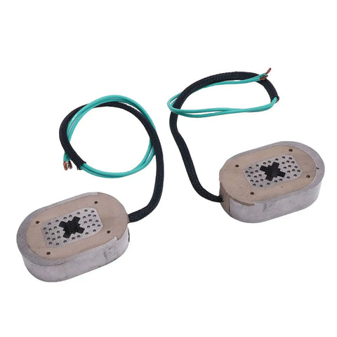 2 Pack 12V Electric Trailer Brake Magnets For RVs And Campers Enhanced Braking Performance With Wear Resistant Metal Go To Upgrade For 10 Inch Electric Brake Systems Fits Most Towing Trailers Long Lasting Reliability, showing two brake magnets with green wires