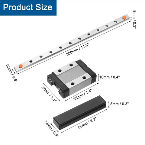 MGN12 300mm Linear Guide Rail With MGN12C Carriage Block And Mini Guide For DIY 3D Printers And CNC Machines Black Finish
