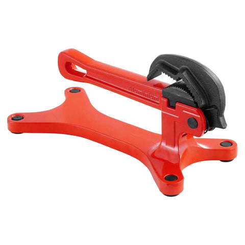 Alwalkee portable pipe vise with orange aluminum body and black non-slip jaws