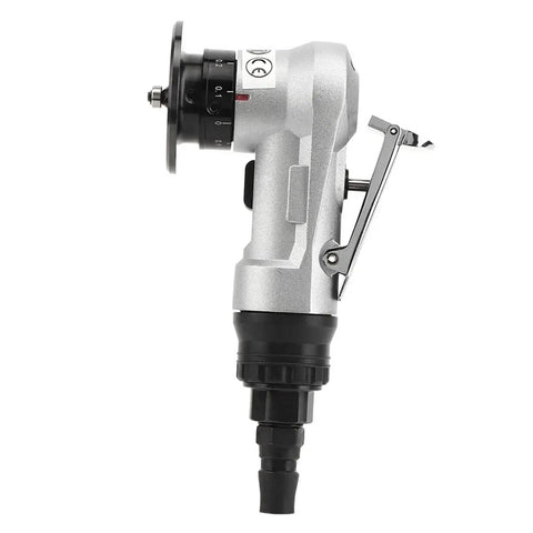 Side view of a metal and plastic pneumatic tool with levers and adjustments, designed for precision work.