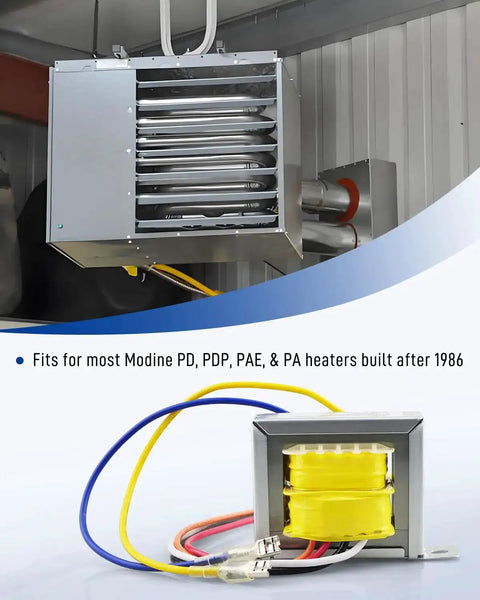 Upgraded 120V to 24V transformer for Modine heaters PD PDP PAE PA, replaces 5H0719560001, 40VA, built after 1986 shown installed