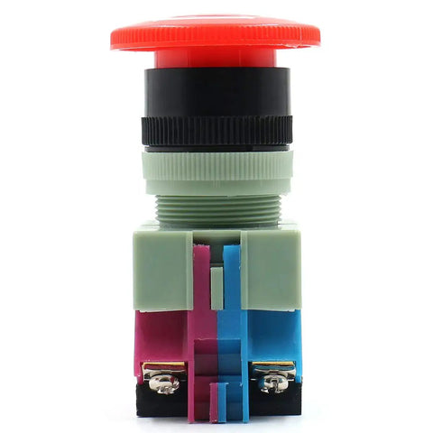 Emergency Stop Push Button Switch Heavy Duty 600V 10A Red Mushroom Head 22mm Plastic Cap 1NO 1NC Panel Mount side view
