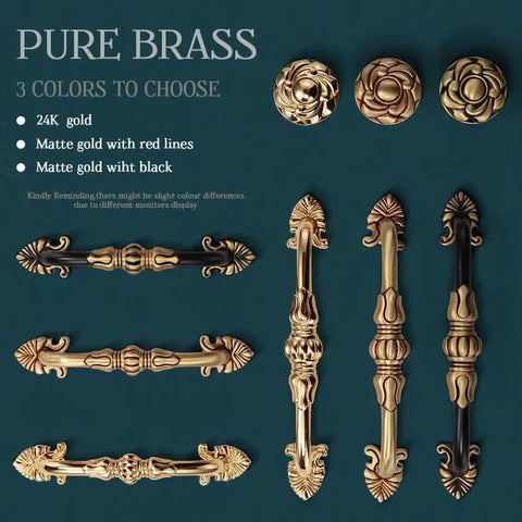 Two Pack 5 Inch Brass Cabinet Pulls Antique Floral Pattern Cupboard Handles displayed with color options