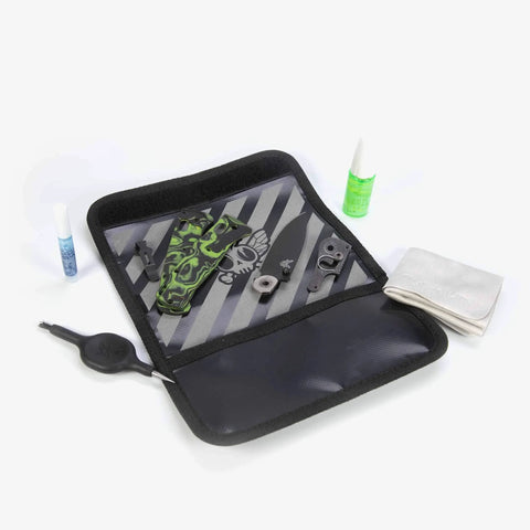 All In One Knife Care Kit For EDC Enthusiasts With Knife Lube Threadlocker PickPuck Tool PVC Pouch And Handy Work Mat Pouch For Easy Maintenance And Disassembly Plus Pro Grade Knife Care On The Go open with tools inside