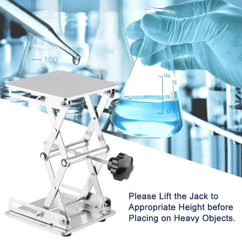 6x6 Lab Scissors Jack Stainless Steel Lift Platform 75-260 mm Adjustable Height with lab equipment in background