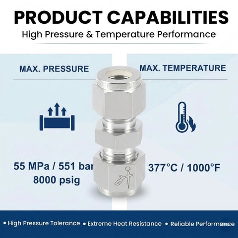 VALVENTO 316 stainless steel compression tube fitting, 8mm OD x 8mm OD, straight union with double ferrules