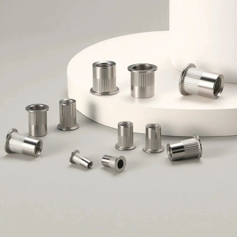 60Pcs M6 Stainless Steel Rivet Nuts Kit Flat Head Rivnut Threaded Inserts Nutsert Rivet Nut With Knurled Body for Metal Use