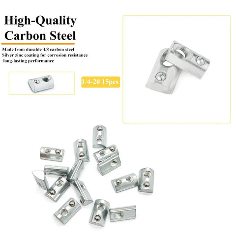 Fifteen Pack One Quarter Inch Twenty Spring Loaded T Nuts With Ball Bearings Boxed Set Zinc Plated Carbon Steel Heavy Duty T Slot Nuts