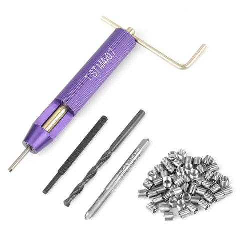 Stainless Steel Helicoil Thread Repair Kit Set For M4 X 2D Screws, 50 Pieces, tools and inserts displayed.