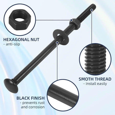 Carriage bolt kit, 50 bolts with washers and nuts, black finish, 3/8 x 6 in, smooth thread