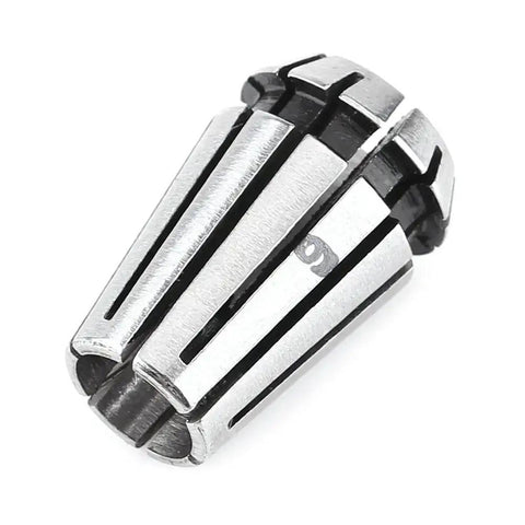 Close-up of a single collet from the Three Piece CNC Collet Set For Lathe And Milling One Eighth Inch Four Millimeter And Six Millimeter Spring Collets For Engraving And Workholding ER11 Compatible Pro Grade Precision With Ultra Low Runout, showing metal slots for toolholding.